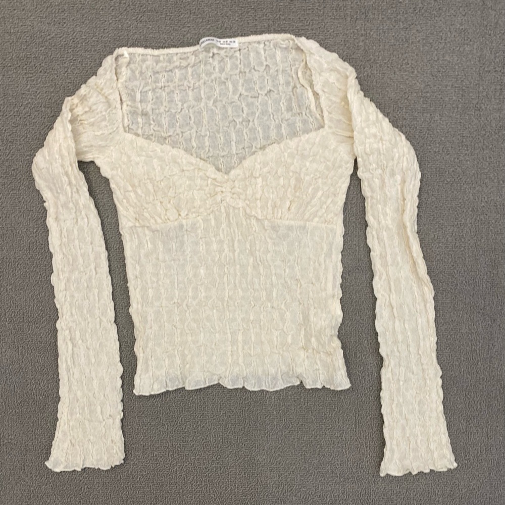 Pull & Bear Cream Ruched Sweetheart Neckline Coquette Romantic Cottagecore Y2K - Picture 2 of 6